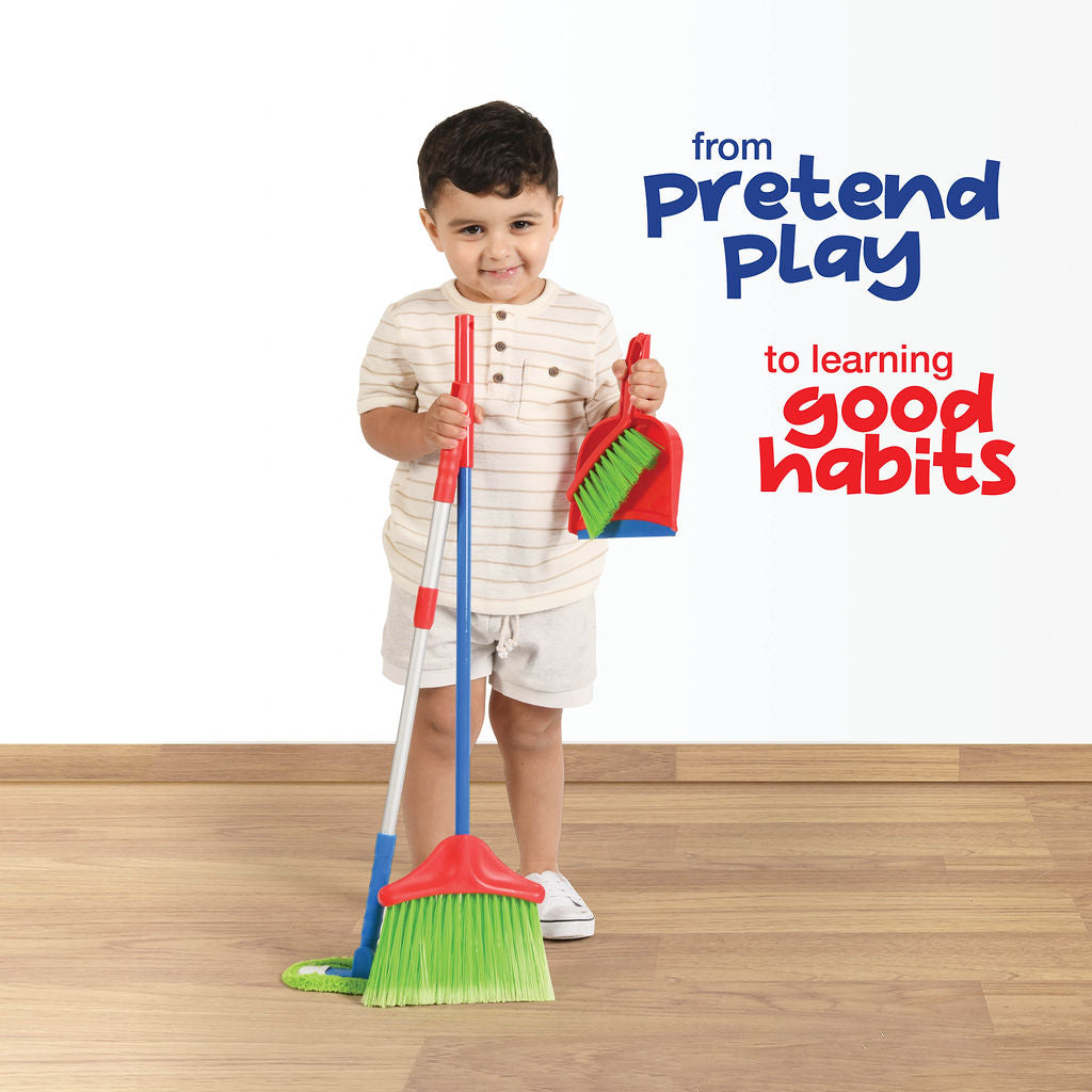 Kids Cleaning Set 4 Piece - Toy Cleaning Set Includes Broom, Mop, Brush, Dust Pan, - Toy Kitchen Toddler Cleaning Set Is A Great Toy Gift For Boys & Girls - Original - By Play22™ ©