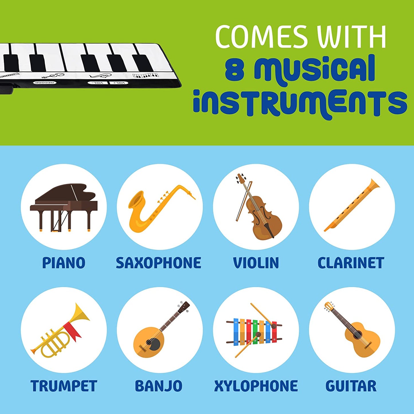 Keyboard Playmat 71" - 24 Keys Piano Play Mat - Piano Mat has Record, Playback, Demo, Play, Adjustable Vol. - Best Keyboard Piano Gift for Boys & Girls - Original - By Play22™