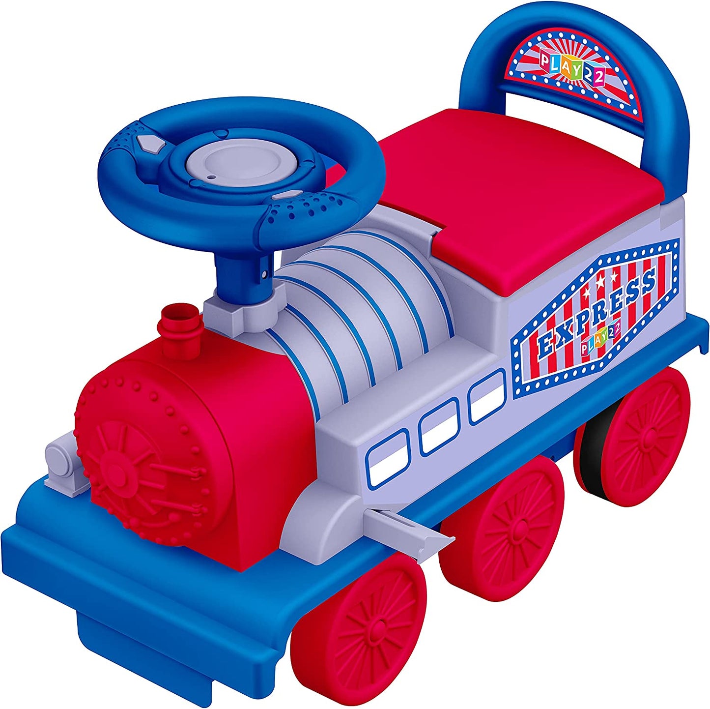 Play22 Electric Ride On Toy Train with Tracks - Ride On Train for Toddlers 1-3 Features Fun Flashing Lights and Music, Storage Seat, 16 Tracks - Playable Without Tracks - Riding Toys for Kids