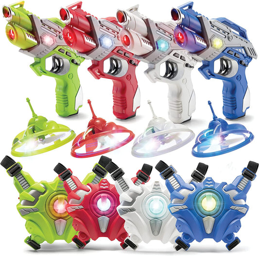 Laser Tag Sets With Gun And Vest - Infrared Laser Tag Guns Set Of 4 Guns 4 Vests 4 UFO Drone - Laser Tag Guns Game Set For Indoor Outdoor - Best Gift Boys Girls -Play22USA