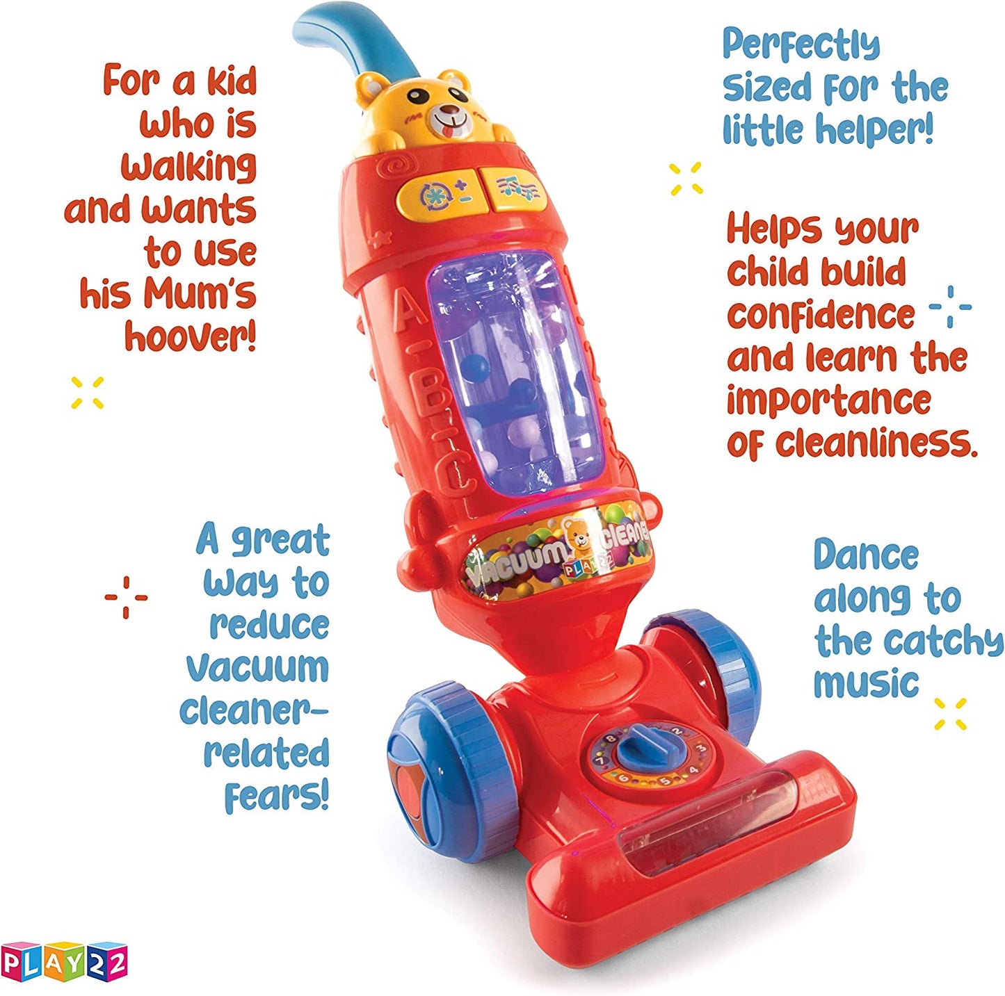 Play22 Kids Vacuum Cleaner Toy for Toddler with Lights & Sounds Effects & Ball-Popping Action - Pretend Play Toy Vacuum Cleaner for Toddler Best Gift for Boys and Girls, No Suction!