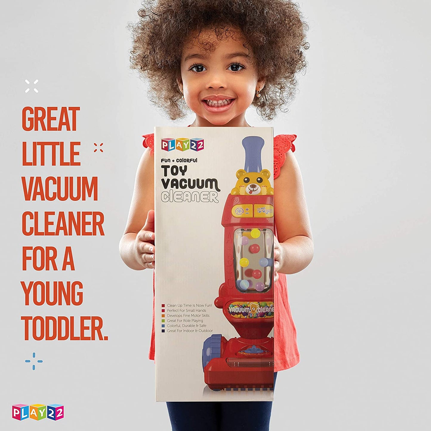Play22 Kids Vacuum Cleaner Toy for Toddler with Lights & Sounds Effects & Ball-Popping Action - Pretend Play Toy Vacuum Cleaner for Toddler Best Gift for Boys and Girls, No Suction!