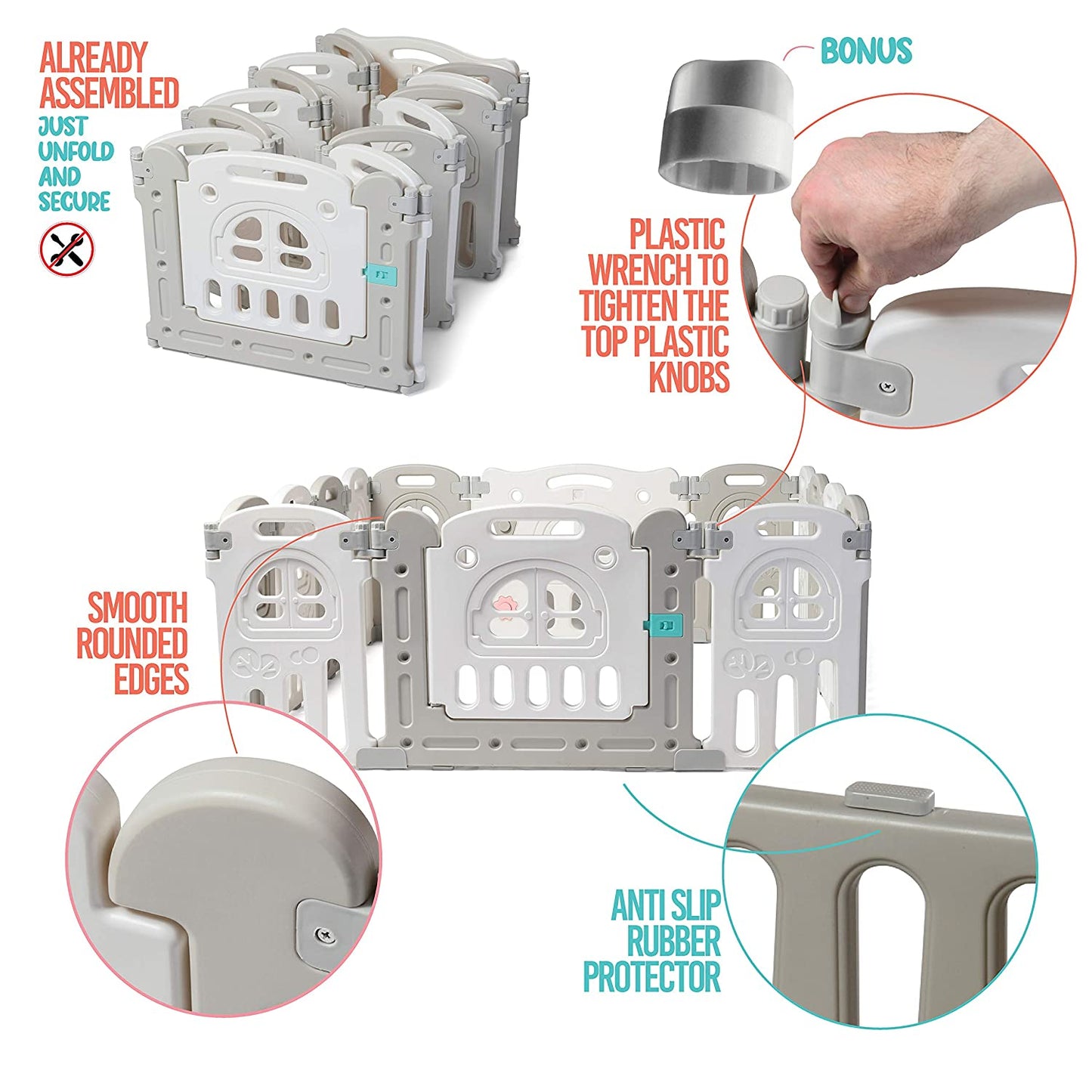 Play22 Foldable Baby Playpen 14 Panel - Kids Safety Activity Play Center - Safety Play Yard Play Pens for Babies - Safety Gates for Indoor and Outdoor Play - Adjustable Shape - BPA FREE