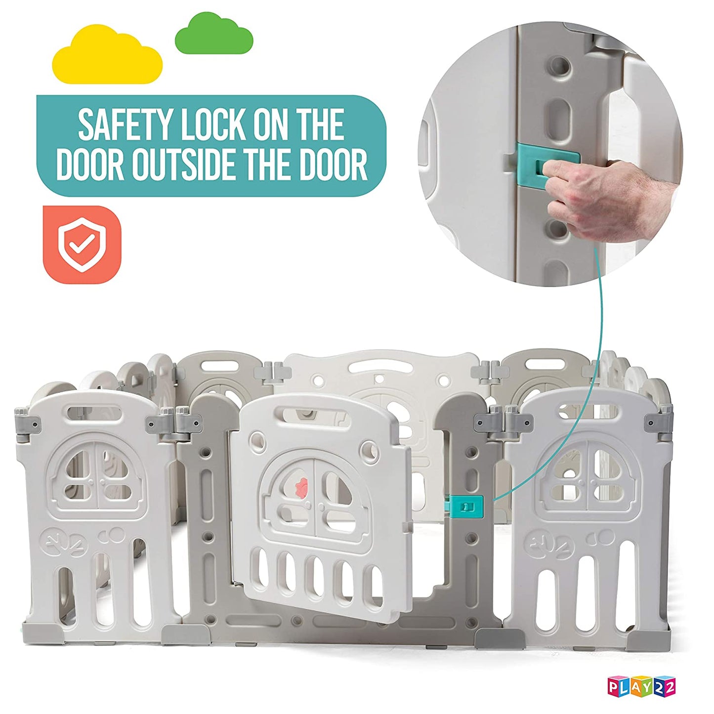 Play22 Foldable Baby Playpen 14 Panel - Kids Safety Activity Play Center - Safety Play Yard Play Pens for Babies - Safety Gates for Indoor and Outdoor Play - Adjustable Shape - BPA FREE