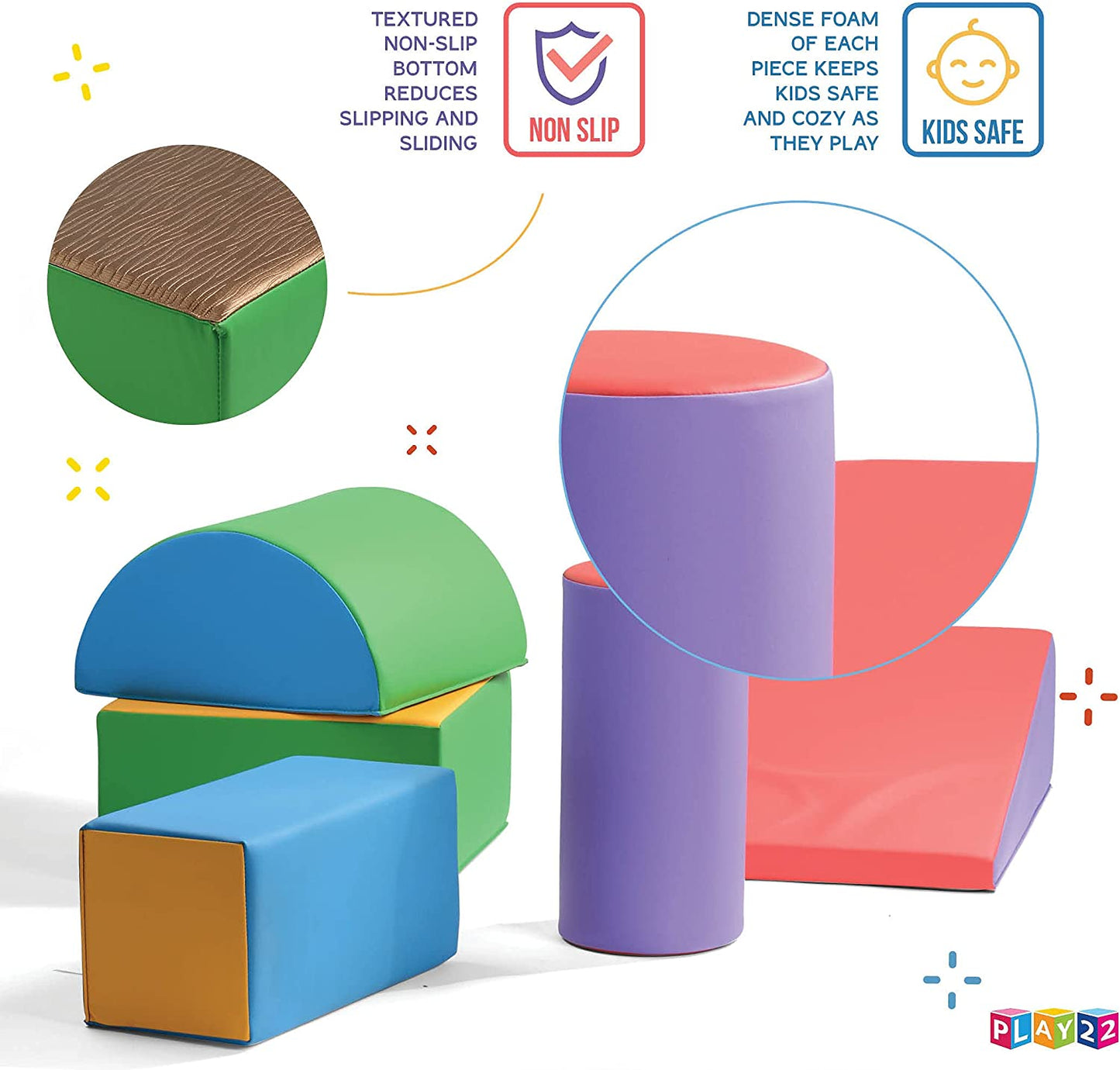 Play22 Climb & Crawl Activity Play Set - Climbing Foam Shape Toy for Toddlers 5 Piece Soft Zone Climbing Blocks, Safe Indoor Crawling Gym Equipment for Infant, Baby Waterproof & Easy to Clean