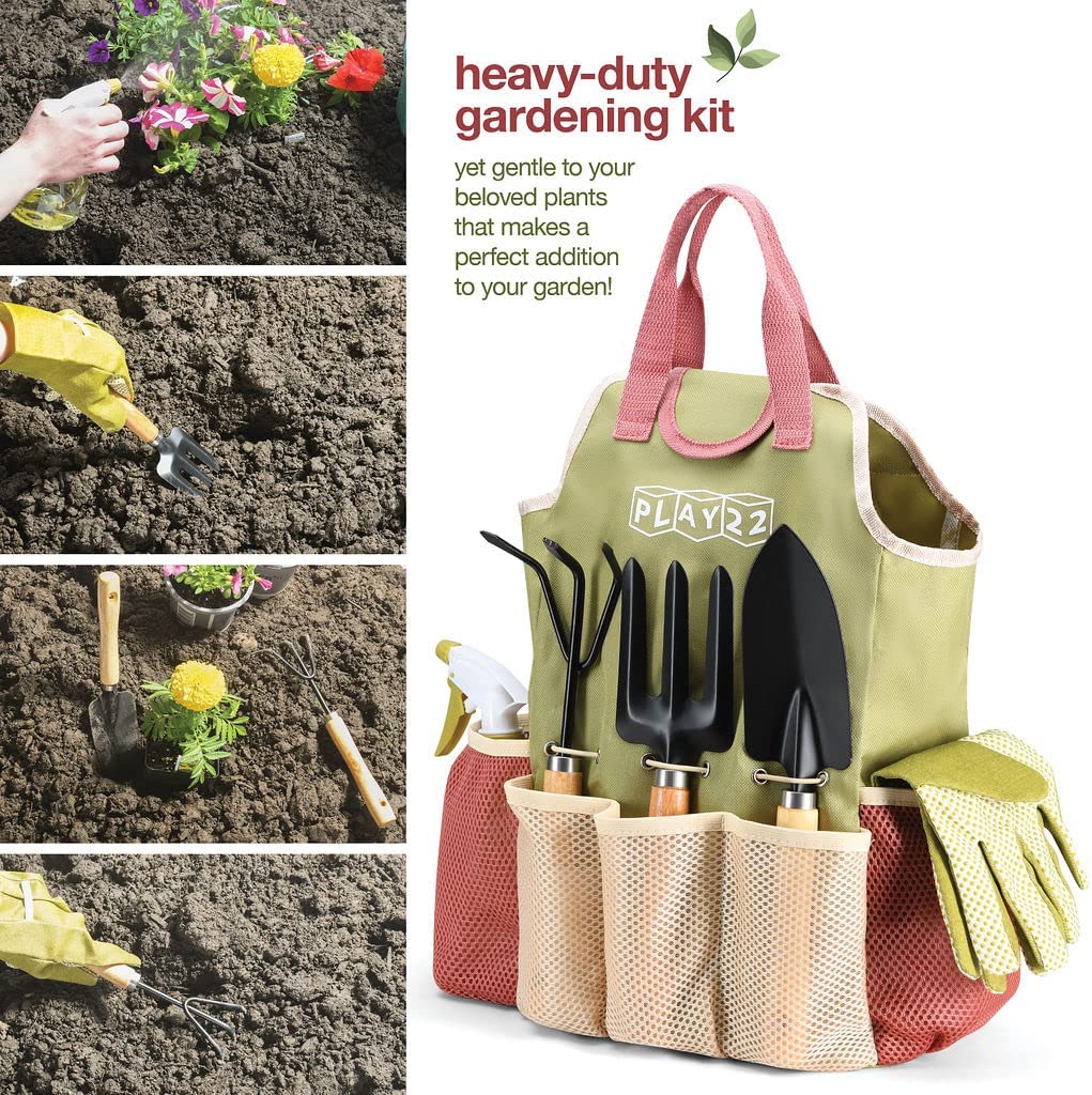 Gardening Tools Set of 10 - Complete Garden Tool Kit Comes With Bag & Gloves,Garden Tool Set with Spray-Bottle Indoors & Outdoors - Durable Garden Tools Set Ideal Garden Tool Kit Gifts for Women & Men