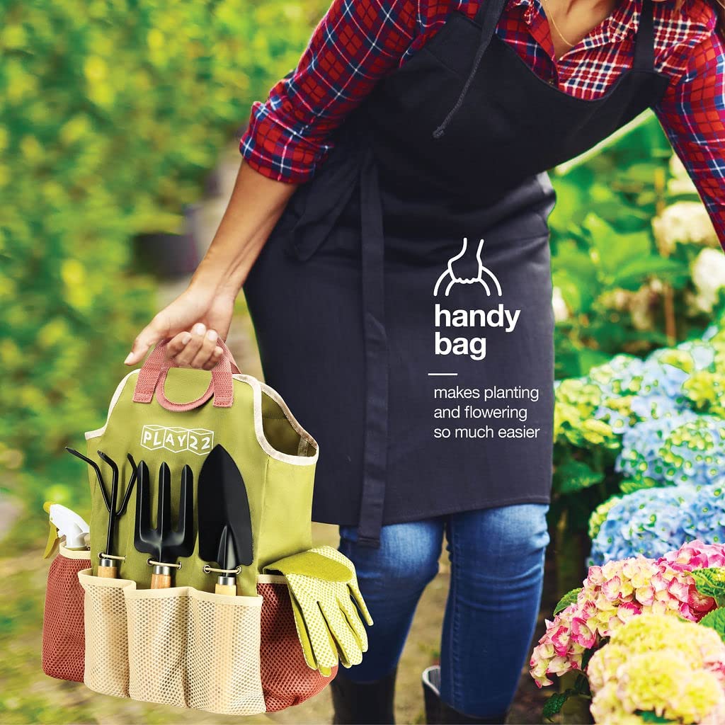 Gardening Tools Set of 10 - Complete Garden Tool Kit Comes With Bag & Gloves,Garden Tool Set with Spray-Bottle Indoors & Outdoors - Durable Garden Tools Set Ideal Garden Tool Kit Gifts for Women & Men