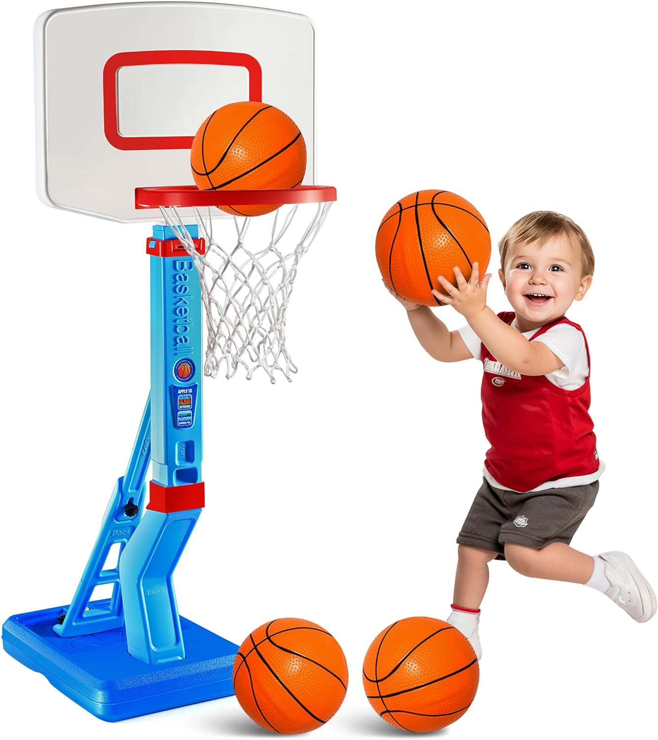 Toddler Basketball Hoop Indoor for Kids 1-3 - Height Adjustable Baby Basketball Hoop Set, 4 Balls & Pump - Play22Usa