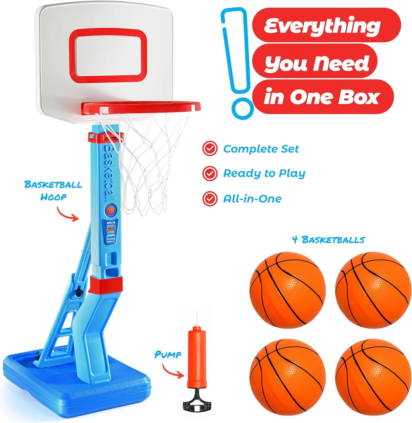 Toddler Basketball Hoop Indoor for Kids 1-3 - Height Adjustable Baby Basketball Hoop Set, 4 Balls & Pump - Play22Usa