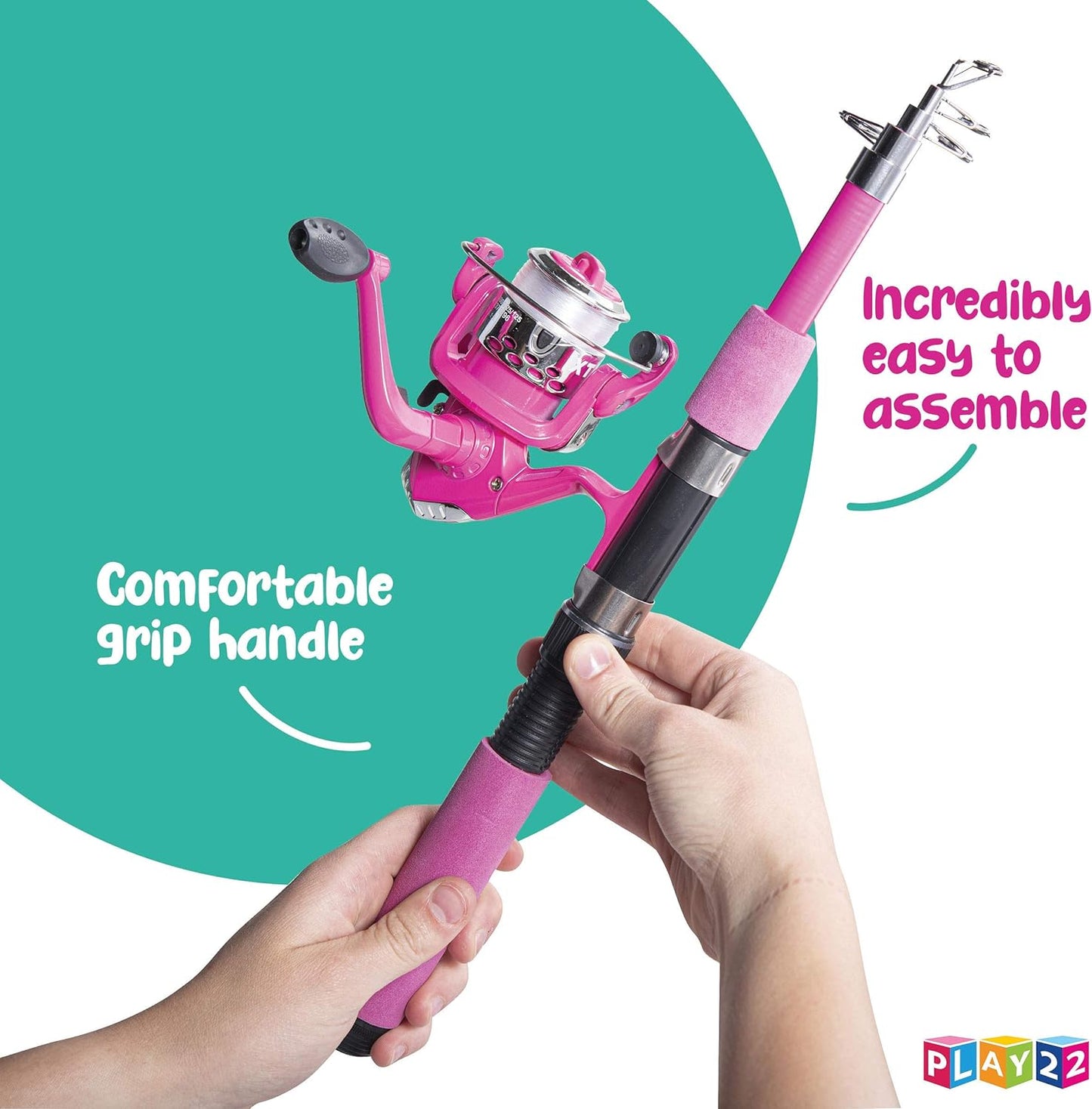 Kids Fishing Pole Pink - 40 Pc Kids Fishing Rod and Reel Combos - Fishing Poles for Youth Kids includes Fishing Tackle, Fishing Gear, Fishing Lures, Net, Carry On Bag, Fully Fishing Equipment