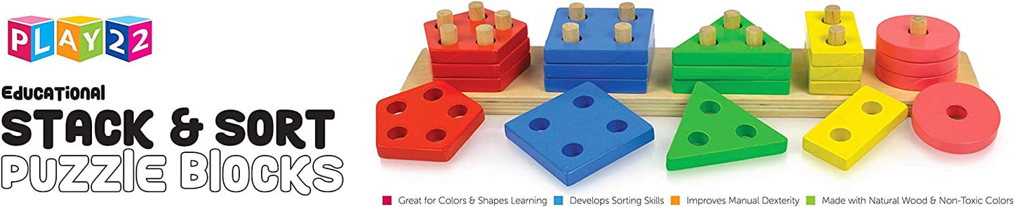 Play22 Shape Sorter Color Wooden Bard - Educational Toys for Toddlers - Kids Learning Toys Stack and Sort - 20 Pieces Geometric Board Chunky Puzzle Great Gift for Boys and Girls - Original