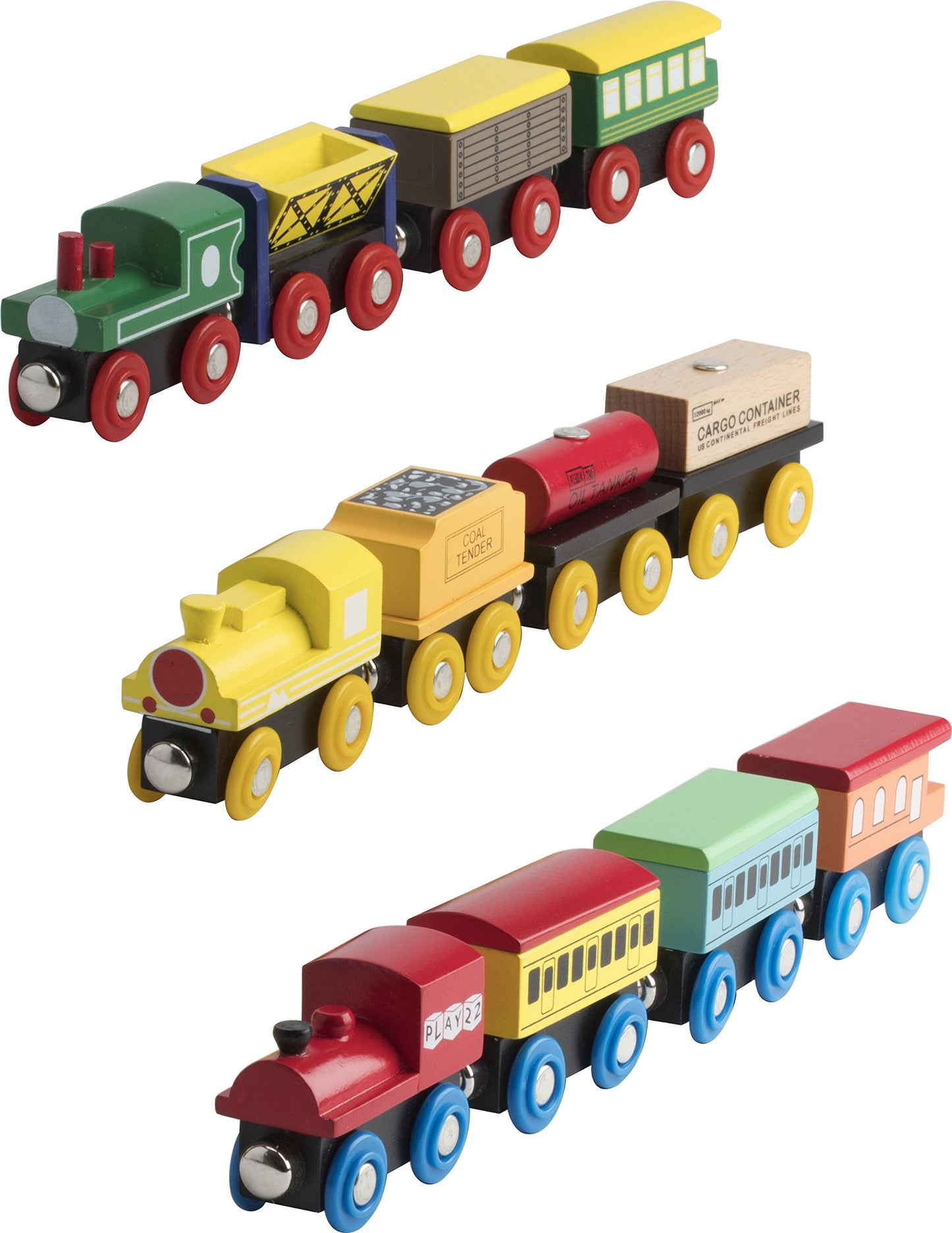 Wooden Train Set 12 PCS - Train Toys Magnetic Set Includes 3 Engines - Toy Train Sets For Kids Toddler Boys And Girls - Compatible With Thomas Train Set Tracks And Major Brands - Original - By Play22™