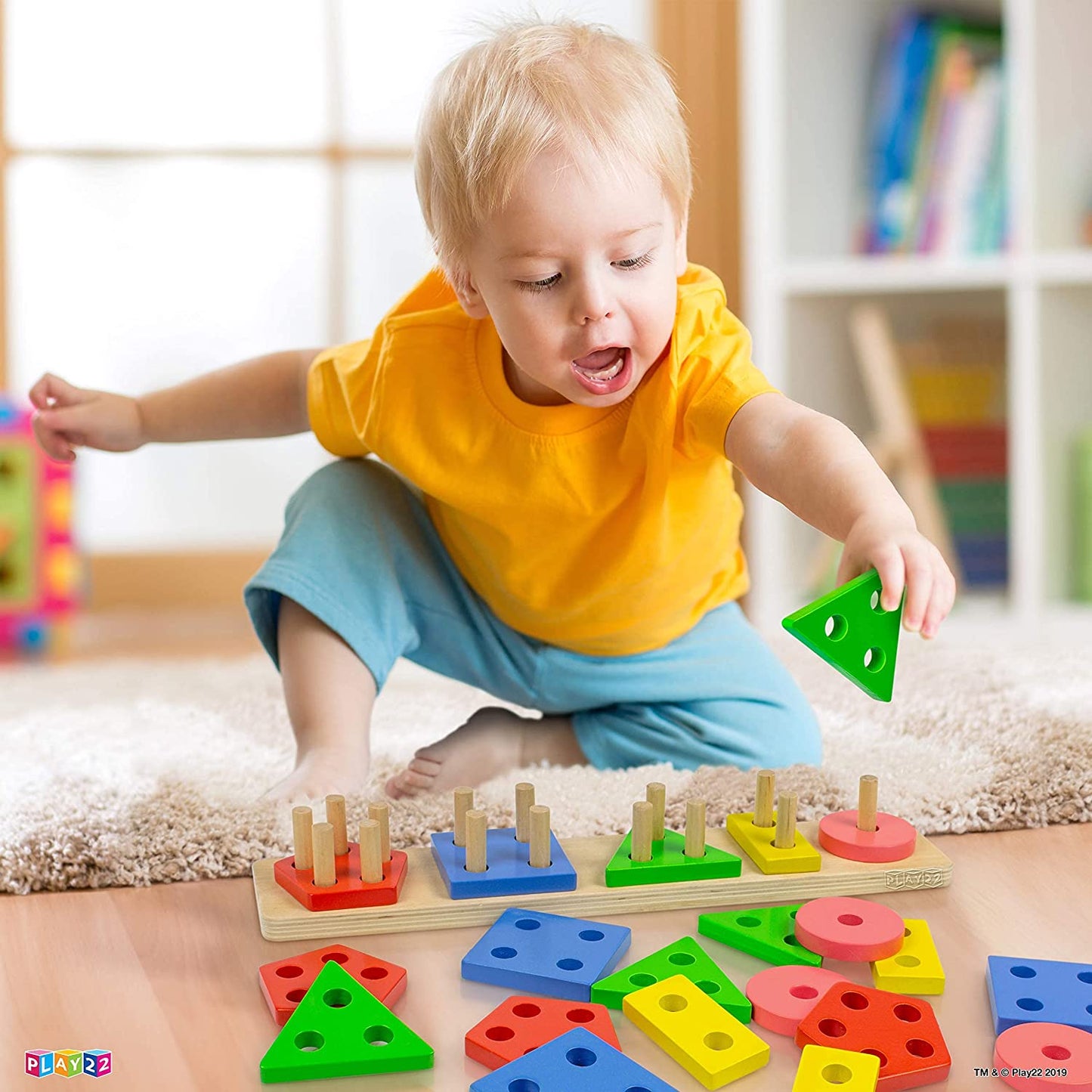 Play22 Shape Sorter Color Wooden Bard - Educational Toys for Toddlers - Kids Learning Toys Stack and Sort - 20 Pieces Geometric Board Chunky Puzzle Great Gift for Boys and Girls - Original