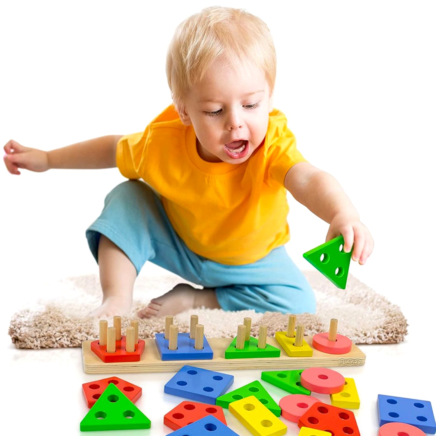 Play22 Shape Sorter Color Wooden Bard - Educational Toys for Toddlers - Kids Learning Toys Stack and Sort - 20 Pieces Geometric Board Chunky Puzzle Great Gift for Boys and Girls - Original