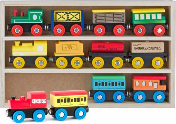 Wooden Train Set 12 PCS - Train Toys Magnetic Set Includes 3 Engines - Toy Train Sets For Kids Toddler Boys And Girls - Compatible With Thomas Train Set Tracks And Major Brands - Original - By Play22™