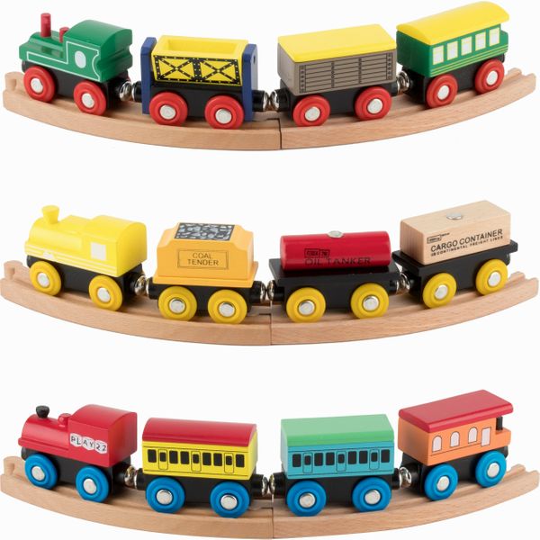 Wooden Train Set 12 PCS - Train Toys Magnetic Set Includes 3 Engines - Toy Train Sets For Kids Toddler Boys And Girls - Compatible With Thomas Train Set Tracks And Major Brands - Original - By Play22™