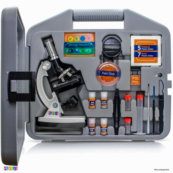 Play22 Microscope for Kids 50 PCS - 120X - 1200X Microscope Slides Specimens - Student Beginner Metal Body Toy Microscope Kit in A Carrying Box - Educational Science Lab Toy Best Gift ā Original By Play22USA