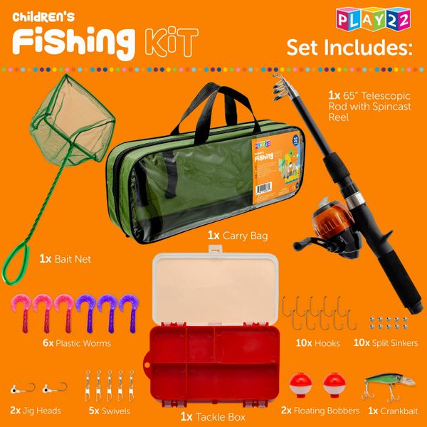 Play22 Fishing Pole For Kids - 40 Set Kids Fishing Rod Combos - Kids Fishing Poles Includes Fishing Tackle, Fishing Gear, Fishing Lures, Net, Carry On Bag, Fully Fishing Equipment - For Boys And Girls
