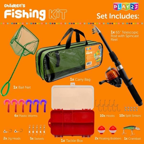 Play22 Fishing Pole For Kids - 40 Set Kids Fishing Rod Combos - Kids Fishing  Poles Includes Fishing Tackle, Fishing Gear, Fishing Lures, Net, Carry On  Bag, Fully Fishing Equipment - For