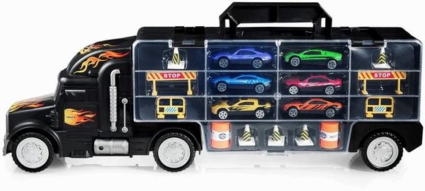 Toy Truck Transport Car Carrier - Toy truck Includes 6 Toy Cars and Accessories - Toy Trucks Fits 28 Toy Car Slots - Great car toys Gift For Boys and Girls - Original - By Play22 ™