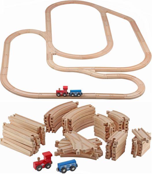 Wooden Train Tracks - 52 PCS Wooden Train Set + 2 Bonus Toy Trains - Train Sets For Kids - Car Train Toys Is Compatible With Thomas Wooden Railway Systems and All Major Brands - Original - By Play22™
