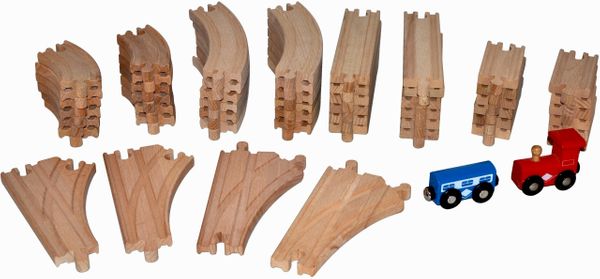 Wooden Train Tracks - 52 PCS Wooden Train Set + 2 Bonus Toy Trains - Train Sets For Kids - Car Train Toys Is Compatible With Thomas Wooden Railway Systems and All Major Brands - Original - By Play22™