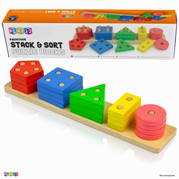 Baby Blocks Shape Sorter Toy - Childrens Blocks Includes 18 Shapes Color