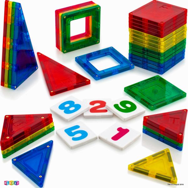 MAGEES Magnetic Building Blocks 35 Set - Magnet Toys Building, Strongest Magnets - Magnetic Tiles Includes Bonus 5 Piece Insert Number Cards - STEM 3D Magnet Tiles - Original Magees - By Play22