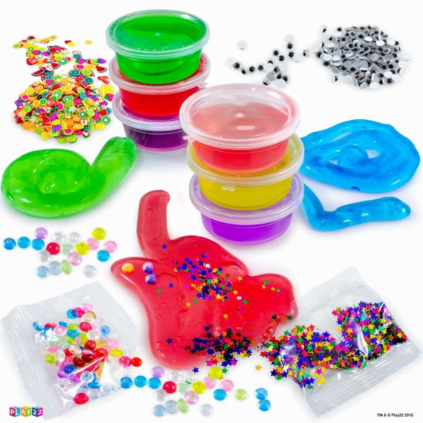 Play22 DIY Slime Kit for Kids - 18 Color Crystal Slime Making Kit, Includes Colorful Foam Balls, Fruit Face, Eyes, Stars, Glitter, Beads, Molds, Straws, Glow in Dark Powder and Much More – Original By Play22USA