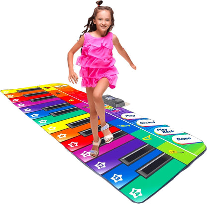 Floor Piano Mat for Toddlers - Giant Piano Playmat, 24 Keys, 8 Musical Instruments, Adjustable Vol, Built in Songs, Record & Playback - Best Musical Toy Gift for Boys & Girls Ages 3-10