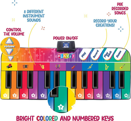 Floor Piano Mat for Toddlers - Giant Piano Playmat, 24 Keys, 8 Musical Instruments, Adjustable Vol, Built in Songs, Record & Playback - Best Musical Toy Gift for Boys & Girls Ages 3-10