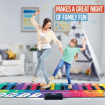 Floor Piano Mat for Toddlers - Giant Piano Playmat, 24 Keys, 8 Musical Instruments, Adjustable Vol, Built in Songs, Record & Playback - Best Musical Toy Gift for Boys & Girls Ages 3-10