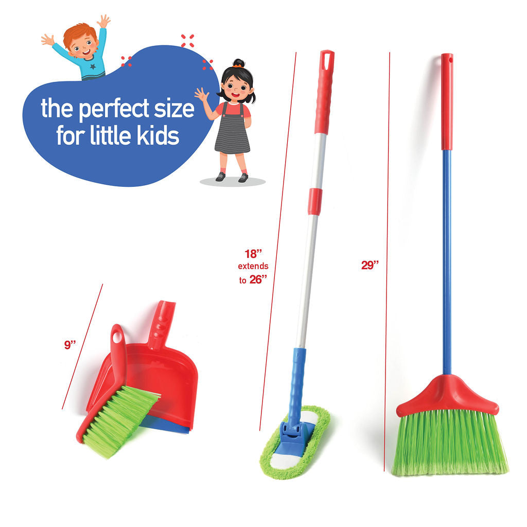 Kids Cleaning Set 4 Piece - Toy Cleaning Set Includes Broom, Mop, Brush, Dust Pan, - Toy Kitchen Toddler Cleaning Set Is A Great Toy Gift For Boys & Girls - Original - By Play22™ ©