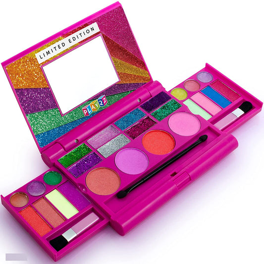 Kids Makeup Palette For Girl, Real Washable Kids Makeup, My First Princess Make Up Set Include 4 Blushes 8 Eyeshadows 6 Lip Glosses 8 Glitter Glaze, Mirror, Brushes, Eyeshadow Wand Best Gift