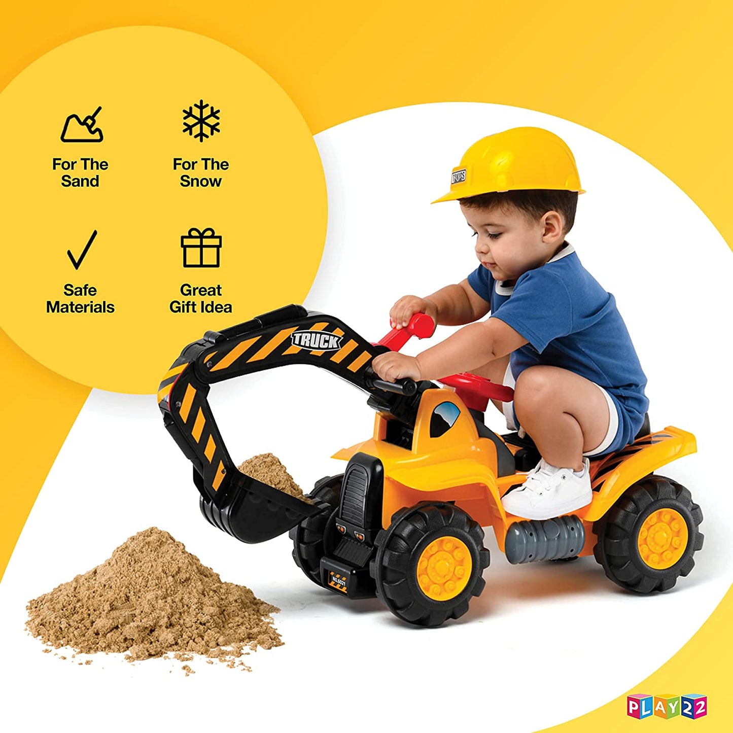 Toy Tractors For Kids Ride-on Excavator - Music Sounds Digger Scooter Tractor Toys Bulldozer Includes Helmet With Rocks - Ride On Tractor Pretend Play - Toddler Tractor Construction Truck - Original - By Play22™