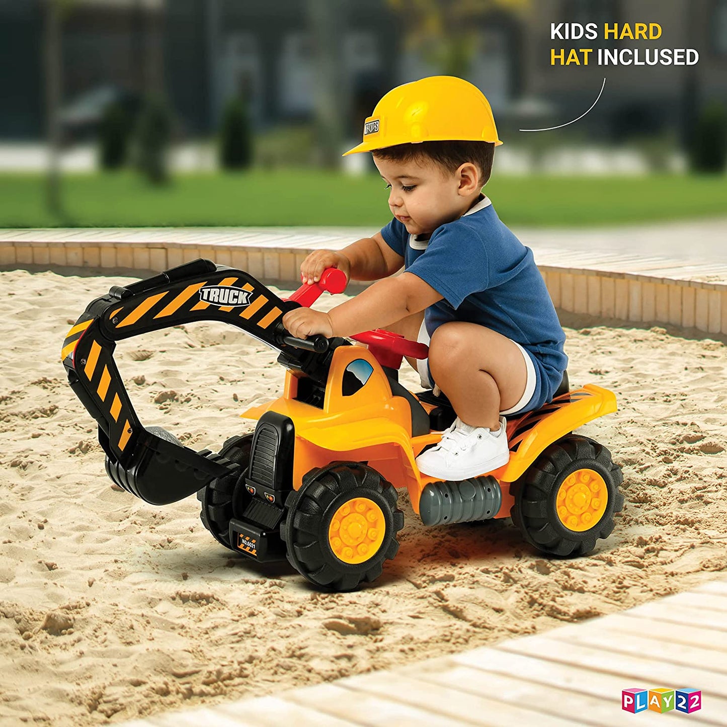 Toy Tractors For Kids Ride-on Excavator - Music Sounds Digger Scooter Tractor Toys Bulldozer Includes Helmet With Rocks - Ride On Tractor Pretend Play - Toddler Tractor Construction Truck - Original - By Play22™