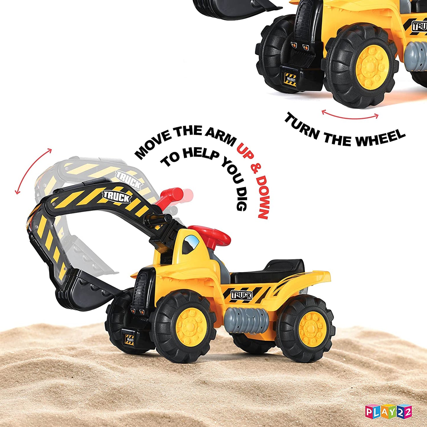 Toy Tractors For Kids Ride-on Excavator - Music Sounds Digger Scooter Tractor Toys Bulldozer Includes Helmet With Rocks - Ride On Tractor Pretend Play - Toddler Tractor Construction Truck - Original - By Play22™