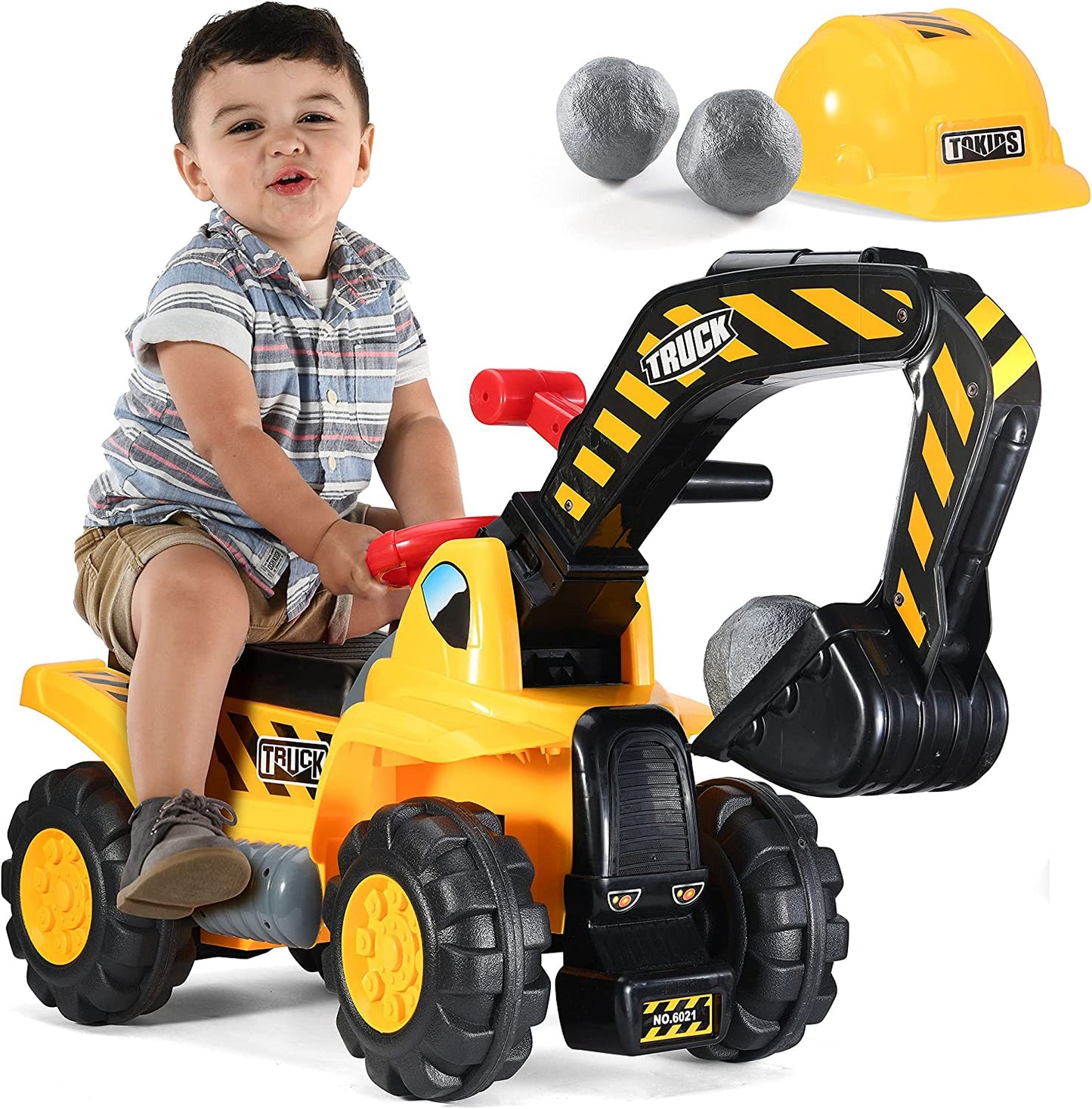 Toy Tractors For Kids Ride-on Excavator - Music Sounds Digger Scooter Tractor Toys Bulldozer Includes Helmet With Rocks - Ride On Tractor Pretend Play - Toddler Tractor Construction Truck - Original - By Play22™