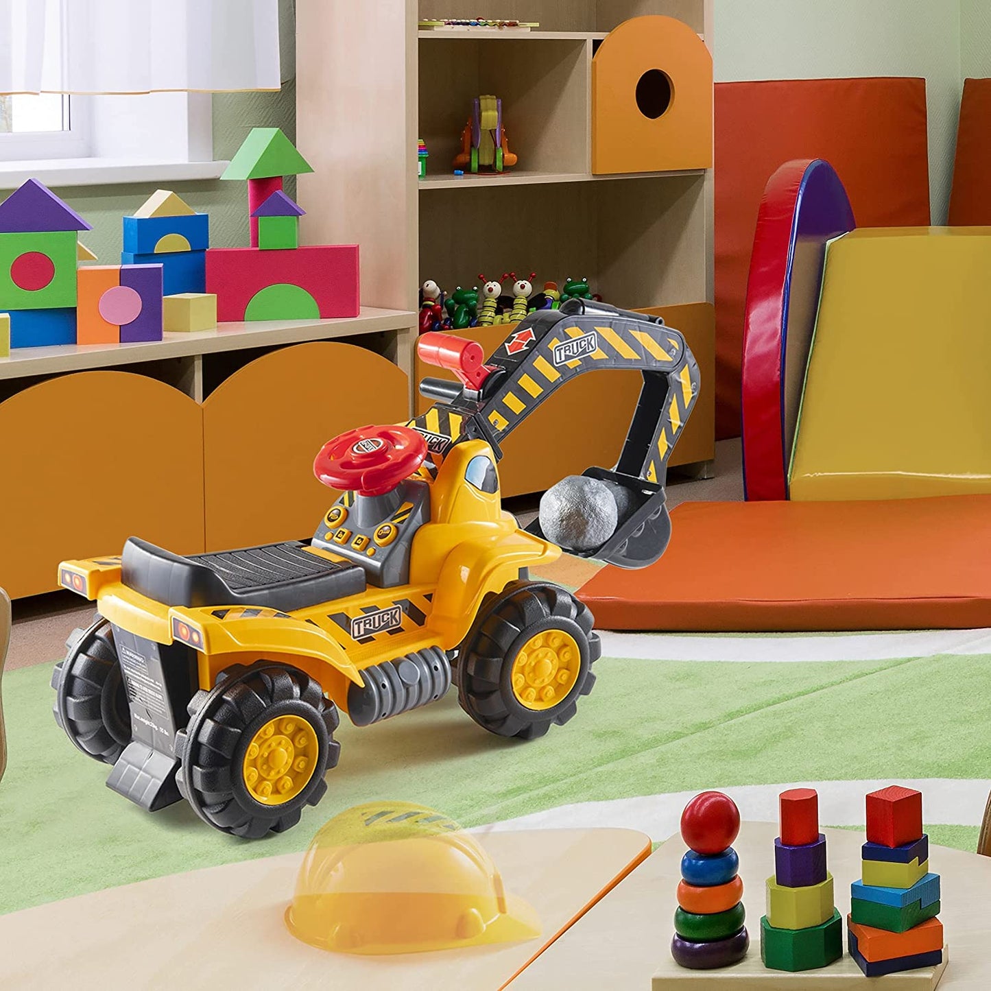 Toy Tractors For Kids Ride-on Excavator - Music Sounds Digger Scooter Tractor Toys Bulldozer Includes Helmet With Rocks - Ride On Tractor Pretend Play - Toddler Tractor Construction Truck - Original - By Play22™