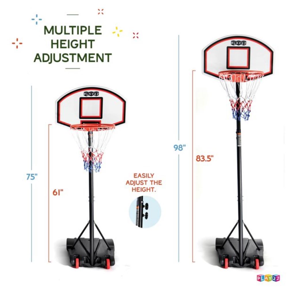 Portable Basketball Hoop for Kids – Height Adjustable 5.9 ft-6.9 ft Portable Basketball Stand Weather Resistant Hoop - Sports Backboard System Stand with Wheels Indoor Outdoor Play - Play22USA