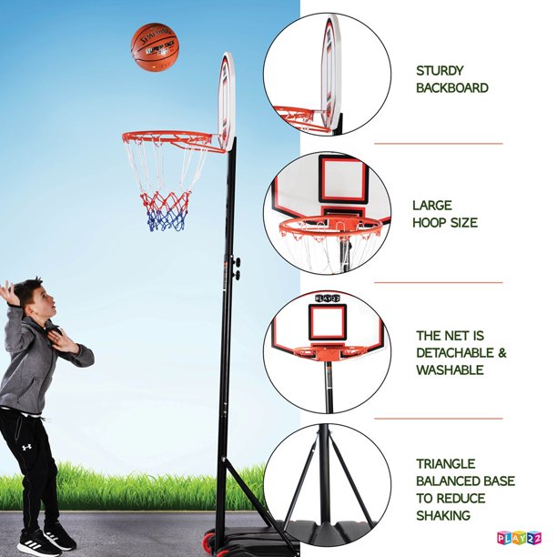 Portable Basketball Hoop for Kids – Height Adjustable 5.9 ft-6.9 ft Portable Basketball Stand Weather Resistant Hoop - Sports Backboard System Stand with Wheels Indoor Outdoor Play - Play22USA