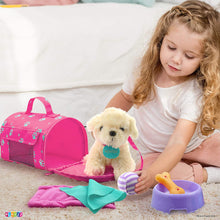 Load image into Gallery viewer, Play22 Plush Puppy Doll Set for Kids 9 PCS - Baby Doll Accessories - Doll Puppy Set - 4 Year Old Girl Birthday Gifts, Little Girl Toys, Sized for 18&quot; Dolls, Multicolor
