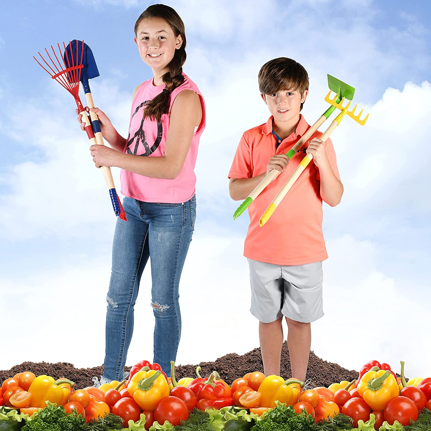 Play22 Kids Garden Tool Set Toy 4-Piece - Shovel, Rake, Hoe, Leaf Rake –  play22usa
