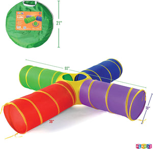 4-Way Play Tunnel Tent For Kids To Crawl Through 8 Feet - Kids Play Tunnels For Toddlers Indoor/Outdoor Fun For Kids, Dogs Tunnel Ball Pit Kids Pop Up Play Tent Tunnel Foldable Into A Carrying Bag