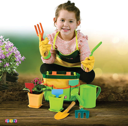 Play22 Kids Gardening Tool Set 12 PCS - Kids Gardening Tools Shovel Rake Fork Trowel Apron Gloves Watering Can and Tote Bag, Toddler Gardening Tools for Kids Best Outdoor Toys Gift for Boys and Girls