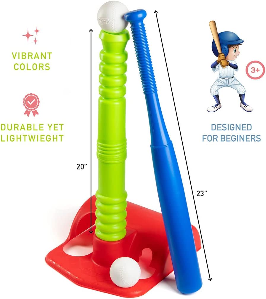 T Ball Set for Toddler with 8 Balls - T-Ball Set for Kids 3-5 with 20" Batting Tee - Baseball Tee Stand, 8 Soft Baseballs for Kids, Plastic Baseball Bat - Whiffle Ball Set, Outdoor Toys – Play22