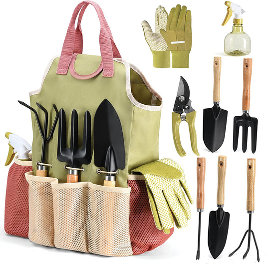 Gardening Tools Set of 10 - Complete Garden Tool Kit Comes With Bag & Gloves,Garden Tool Set with Spray-Bottle Indoors & Outdoors - Durable Garden Tools Set Ideal Garden Tool Kit Gifts for Women & Men