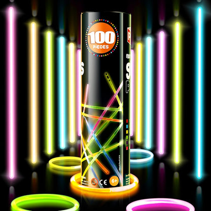 100 Pack 8" Ultra Bright Flexible Glow Sticks Bulk Party Pack in Mixed Colors for Adults and Kids - Play22usa