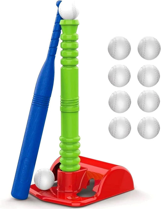 T Ball Set for Toddler with 8 Balls - T-Ball Set for Kids 3-5 with 20" Batting Tee - Baseball Tee Stand, 8 Soft Baseballs for Kids, Plastic Baseball Bat - Whiffle Ball Set, Outdoor Toys – Play22