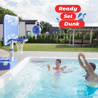 Inground Swimming Pool Basketball Hoop – Poolside, Water-Weighted Adult & Kids Basketball Hoop with 2 Balls, Air Pump, & Storage – Basketball Hoop for Pools with 4 Adjustable Heights by Play22